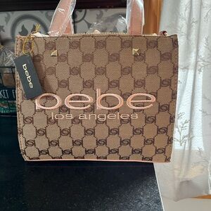 Bebe Logo Tote in Brown and Pink